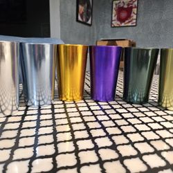 Vintage Colorful Metallic Tumbler Set Of 6 Glasses