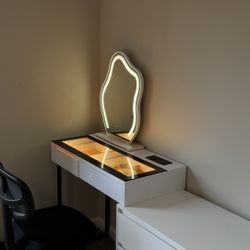 Vanity Desk + LED Mirror + Chair 