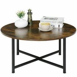 New Circular Rustic Brown Industrial Coffee Table