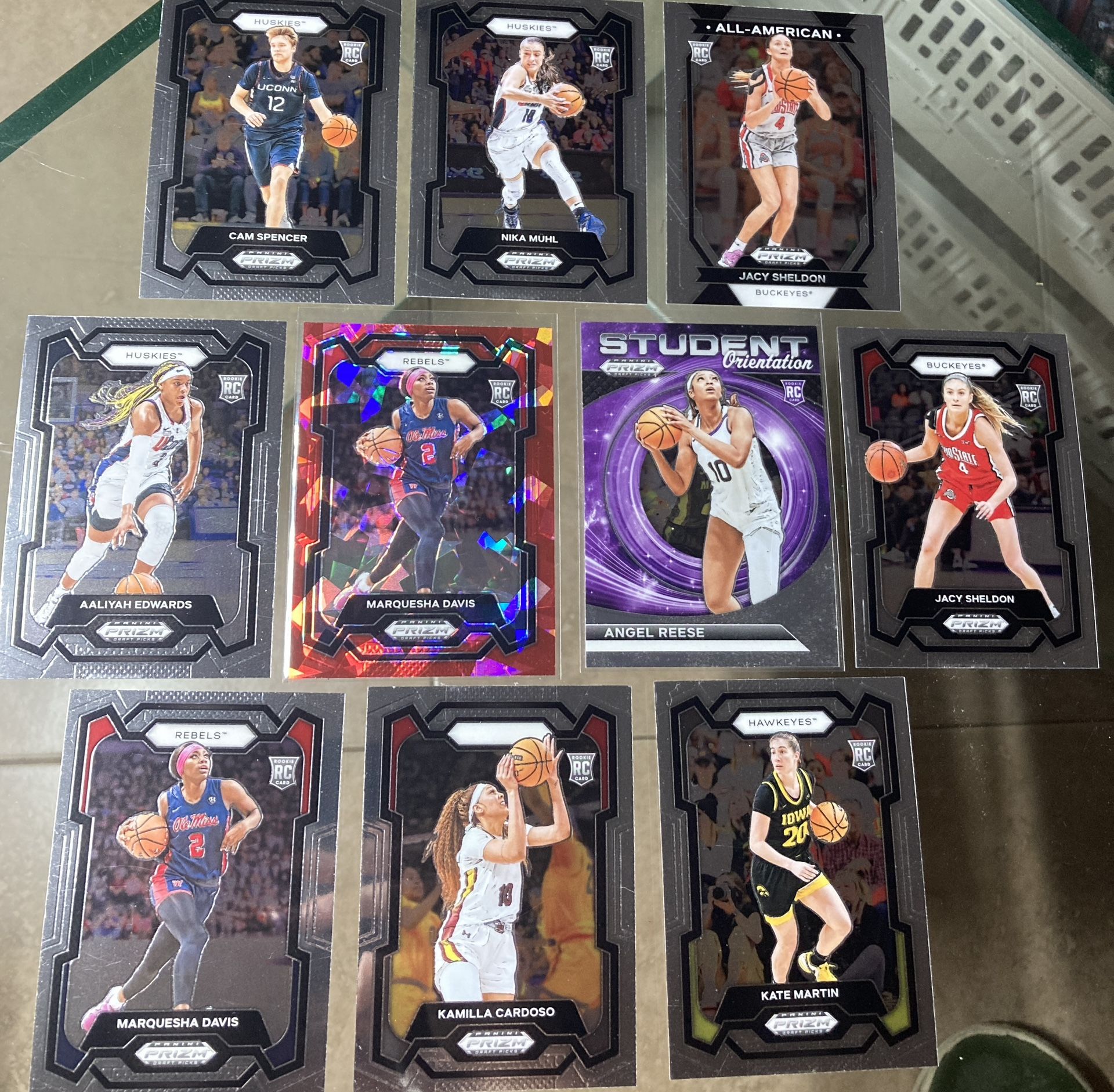 10 card 2024 Prizm Draft pics Women’s basketball cards Angel Reese ssp , red cracked ice.Rc Muhl. Etc