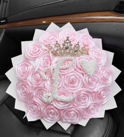 Pink Artificial Rose Bouquet with Crown