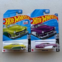 Lot of 2 Hotwheels hirohata merc  lime green and purple