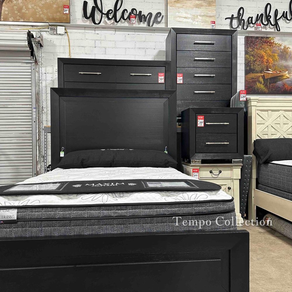 Black 3 Pcs Bedroom Set, Solid Wood, LED Light, Ball Bearing Metal Glide SKU#10FM7415BK