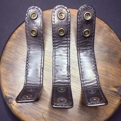Thick Leather Duty Belt Keepers (3) With Hidden Double Snaps Black Basket Weave