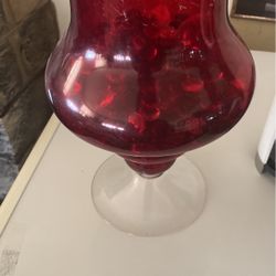 Tall Red And Clear Vase   