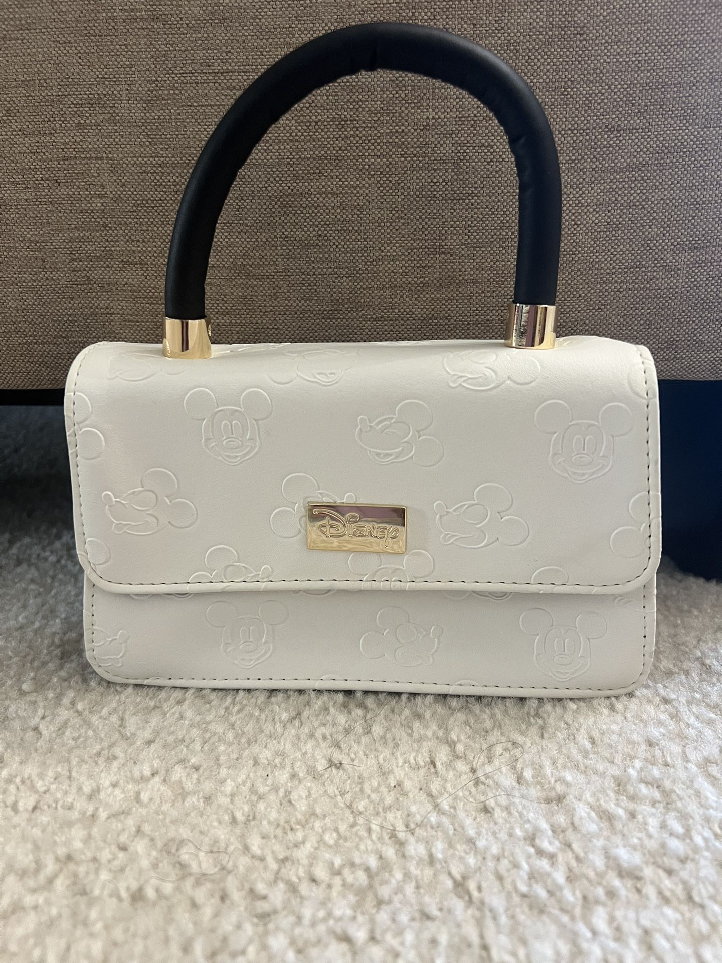 Disney small Mickey Mouse White Faux Leather Purse With 3D Mickeys and Strap