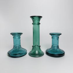Vintage 1970’s Set of 3 Indiana Green Glass Candle Holders