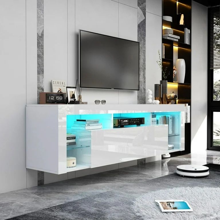 ChVans Floating TV Stand for TV's up to 75", Wall Mounted Floating Entertainment Center with LED Lights, Modern Wood TV Cabinet for Living Room, Bedro