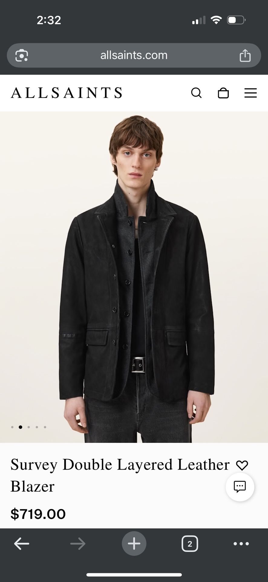 All Saints Survey Double Layered Leather Blazer Jacket