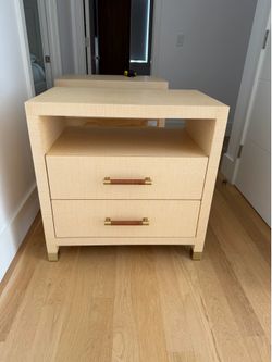 Pair of Worlds Away Hancock natural grasscloth nightstands