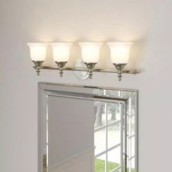 4-Light Bathroom Vanity Light with Bell Shaped Frosted Glass Shades