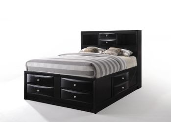 Black Queen Bookcase Bed with Storage Drawers
