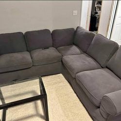 Dark Grey Roll Arm Sectional - Living Room - Washable Covers 