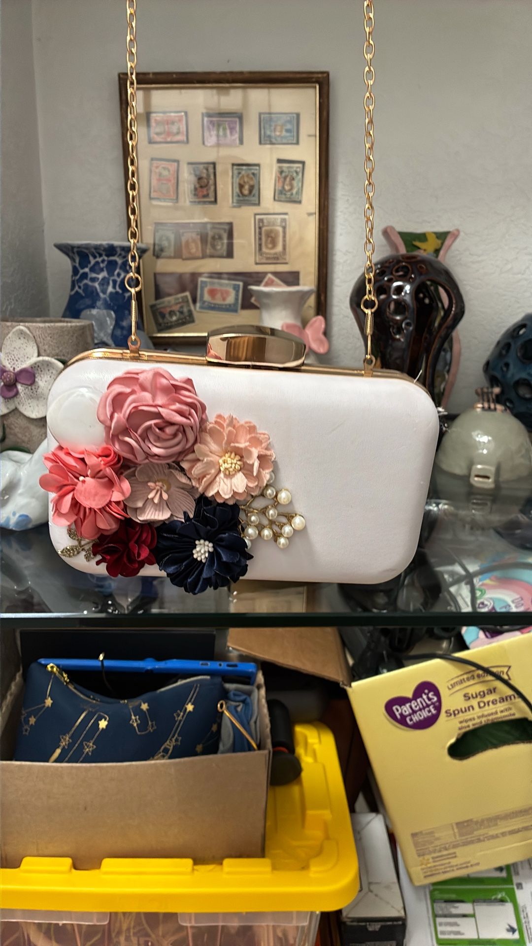 small White Purse With Flowers