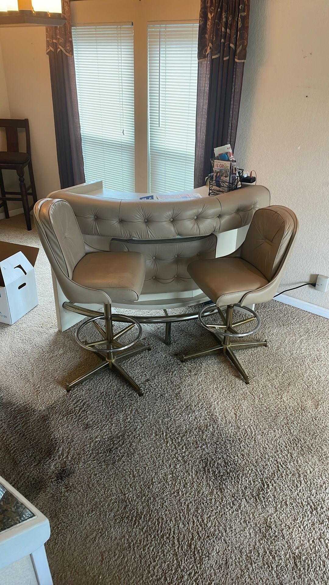 Vintage Leather Bar With Stools