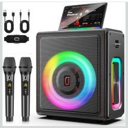 Karaoke Machine, Portable Bluetooth 5.3 Speaker with 2 Wireless Microphones for Adults, PA System with Pitch Correction & Echo Adjustment, Supports TW
