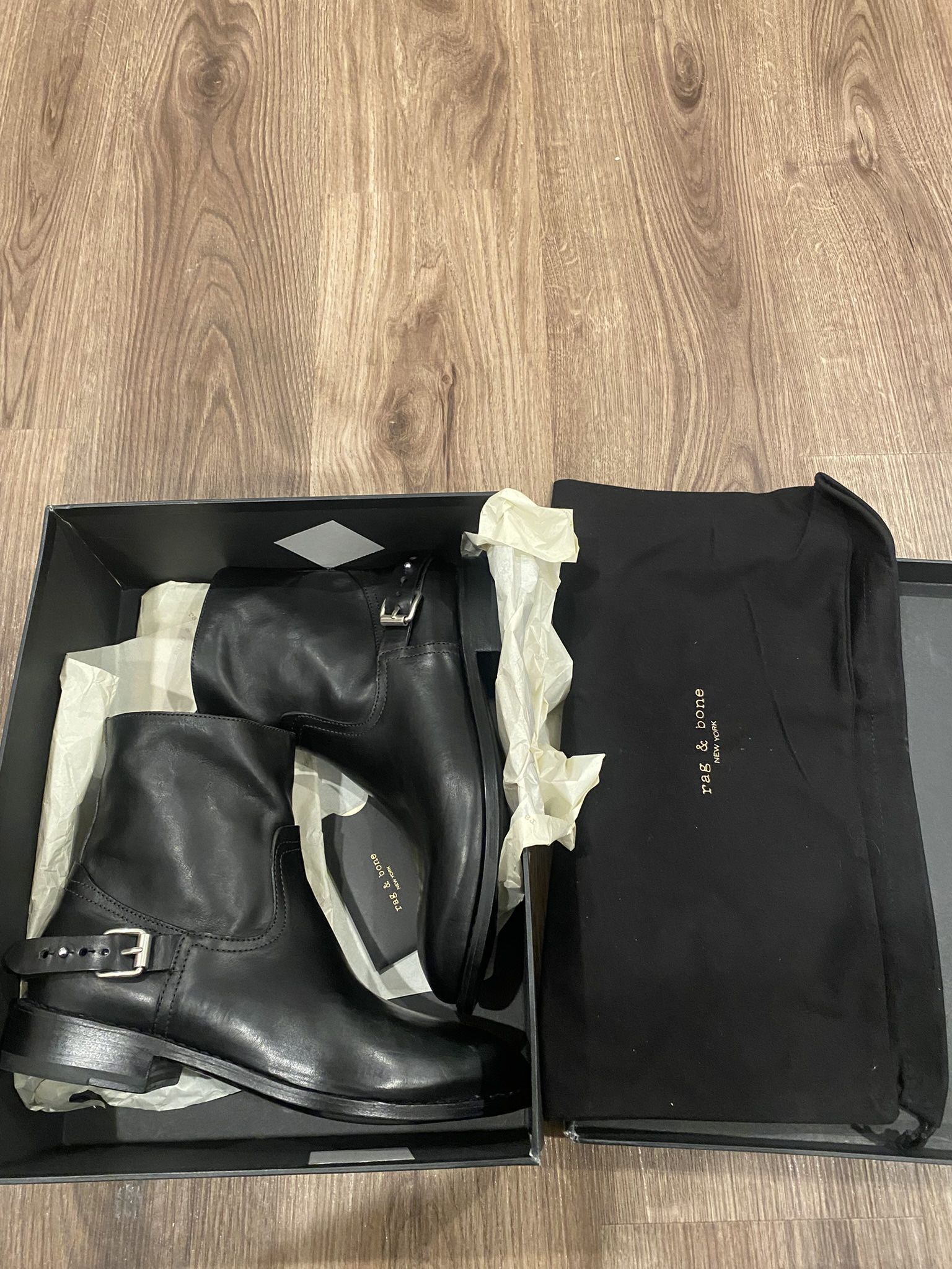 Rag & Bone Black Oliver Zip Moto Boots Size 10