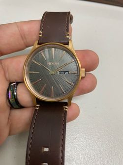 Nixon Sentry Leather Watch Gold and Gray
