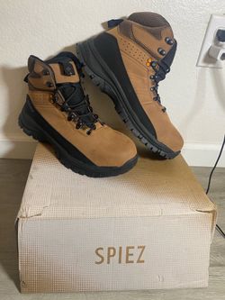 SPIEZ Composite Toe Work Boots for Men Lightweight Industrial Safety Boots Slip-Resistant Water-Repellent & Anti-Static Brown Size 12