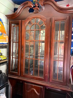 Cherry Wood China Cabinet with Glass Doors