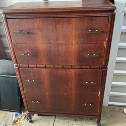 Art Deco Five Drawer High-Boy Dresser with Bakelite Pulls