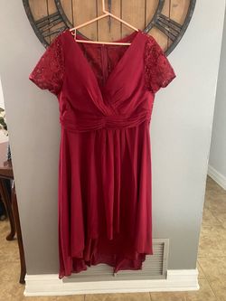 Red Lace Sleeve V-Neck Formal Dress