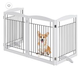 31" H Dog Gate 4-Panel Pet Gate Indoor with 2 Support Feet for Dogs, White