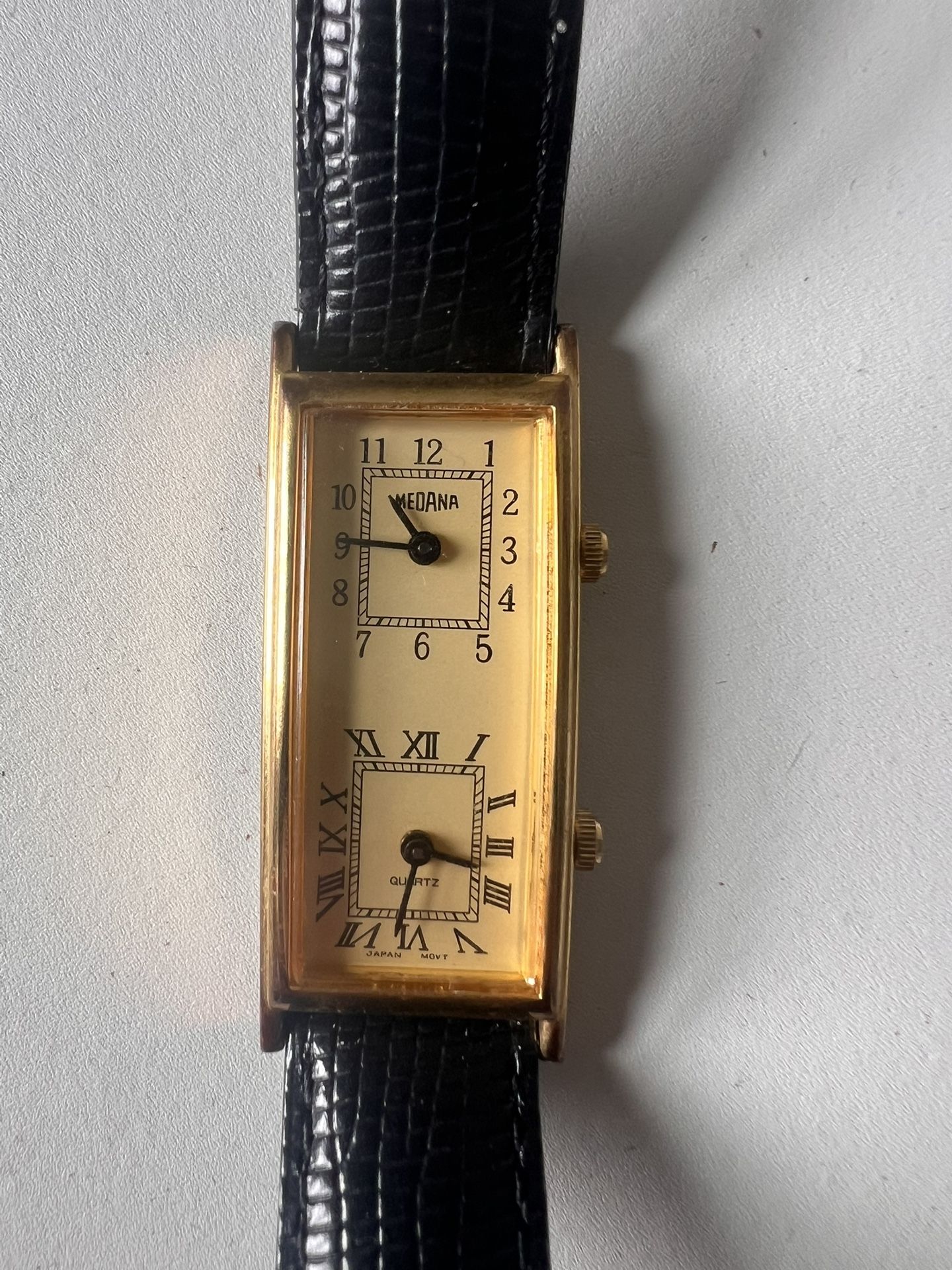 VINTAGE LUXURY GOLD PLATED DUAL TIME GMT QUARTZ WATCH "MEDANA",New Products : American Fashion Style Bags On Sale