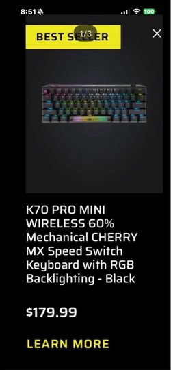 Corsair K70 Pro Mini Wireless 60% Mechanical Keyboard