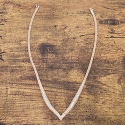 Solid 14k Italian Tri Color Gold V Shape Choker Necklace 
