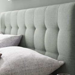 Tufted Linen Fabric Upholstered Twin Headboard in Grey
