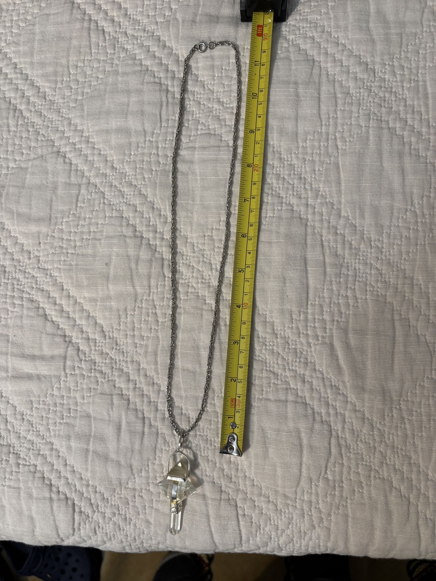 24 Inches 3 Shaped Crystal Pendant 2 " Silver With Silver Chain