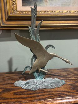 Brass and Verdigris Flying Crane Sculpture