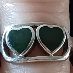 Vtg.sterling Silver Green TURQUOISE " DOUBLE HEARTS" RING- SZ7
