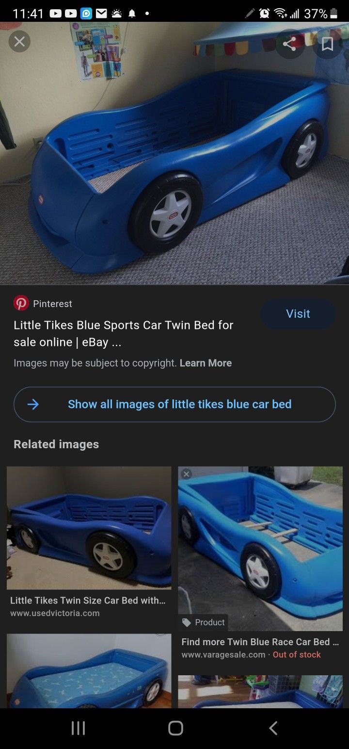 2 Little Tikes Blue Car Beds (Toddler Crib Size Matress) For $40