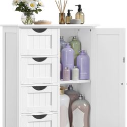 VASAGLE Storage Cabinet with Drawers, Freestanding Floor Cabinet with Door, 13.8 x 25.6 x 35.4 Inches, Adjustable Shelf, for Bathroom, Living Room, Ki