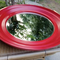 CRATE AND BARREL 30" RED WOOD MIRROR