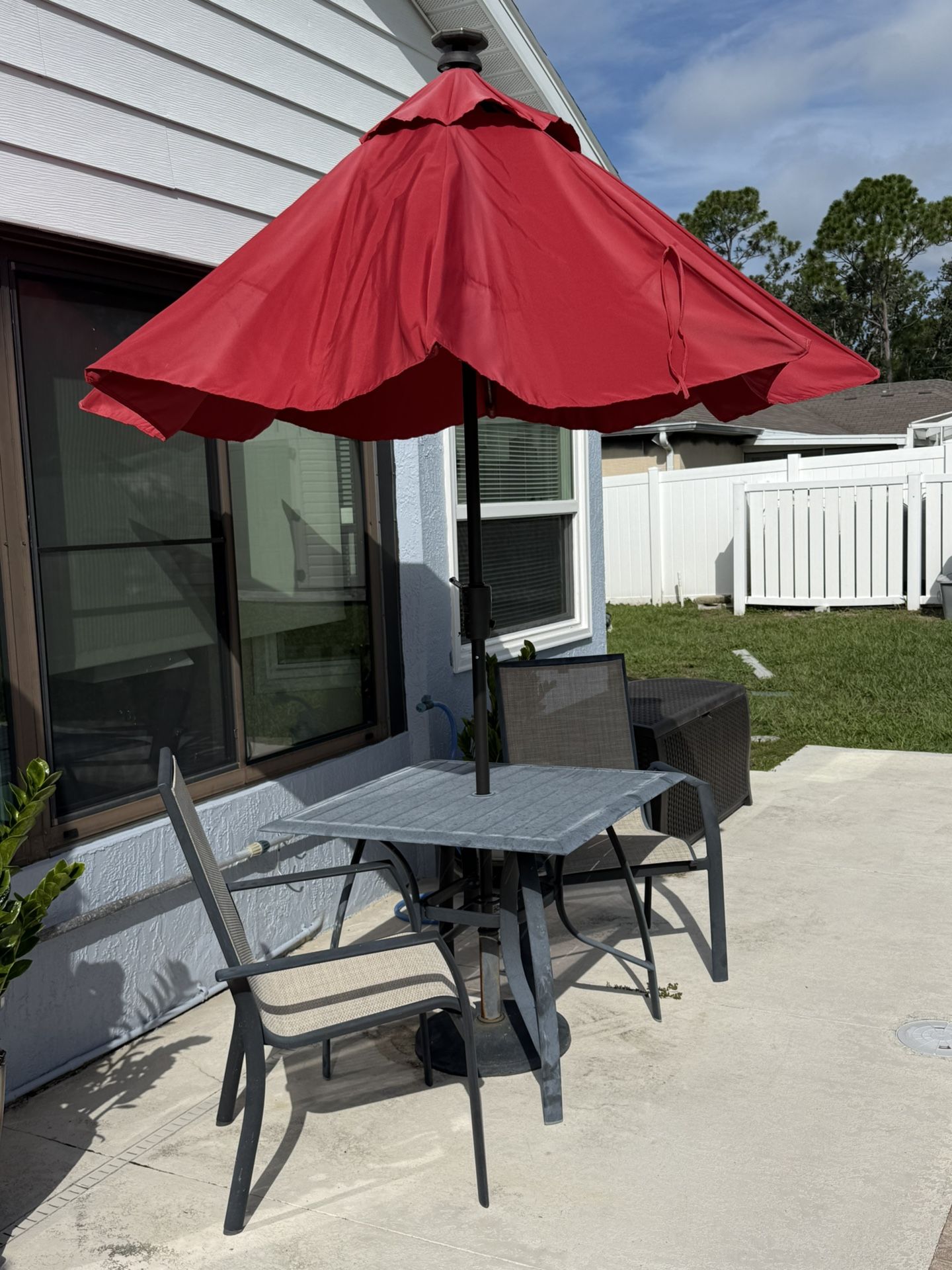 Patio Table With 2 Chairs And LED Illuminated Umbrella