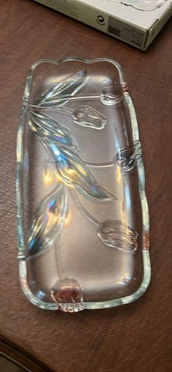 Mikasa Iridescent Glass Serving Tray with Tulip Design