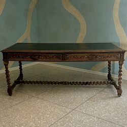 Antique 19th c.  French Writing Table With Leather Top & Drawers