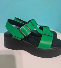 Green Platform Sandals with Silver Buckle