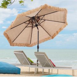 10FT Double Top Thatched Patio Umbrella Outdoor Tiki Umbrella w/wo LED Lights, Without base