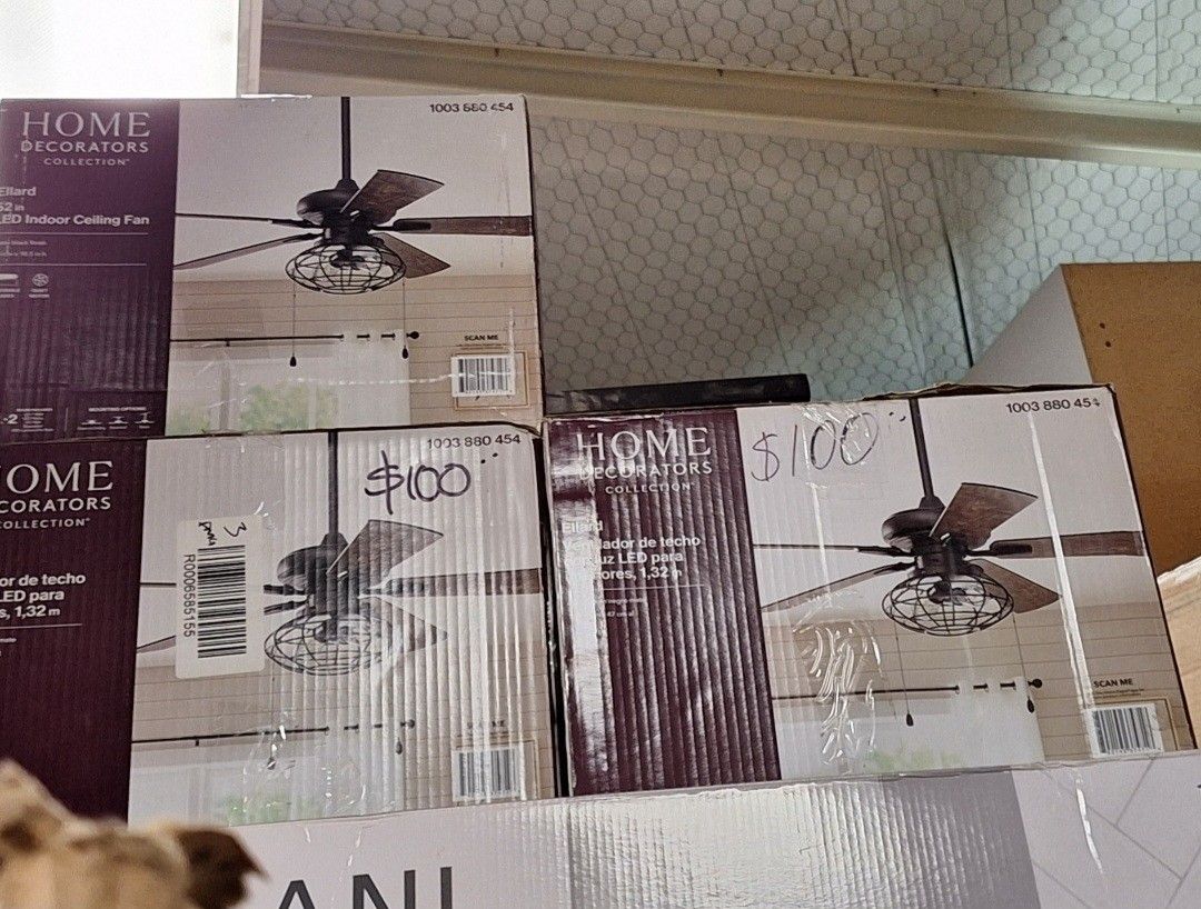 Home Decorators CollectionEllard 52 in. LED Indoor Matte Black Ceiling Fan  with Light$$100 EACH, image size:1080x818