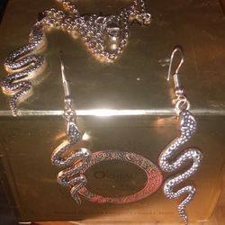 Silver , snake earrings & Necklace To Match 