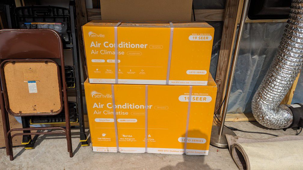 BRAND NEW IN UNOPENED BOXES! Senville LETO Series Mini Split Air Conditioner Heat Pump, 9000 BTU 110/120V, Inverter, Alexa, SEER2 21.5, White