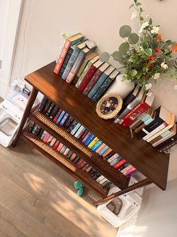 Wood and Cane Console Table/ Bookshelf