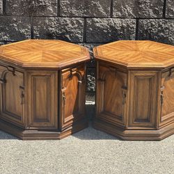 matching oak octagon end tables 
