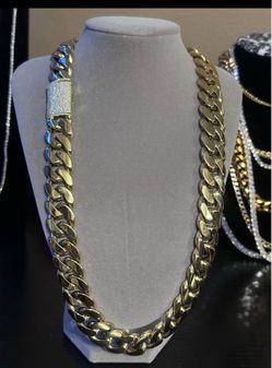 26”   20mm 14k Gold over Stainless Cuban with Iced Out Coffin Lock