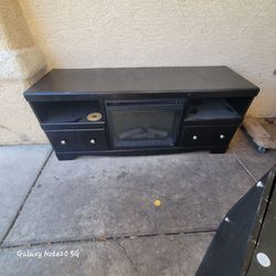 Black TV Stand with Electric Fireplace Insert
