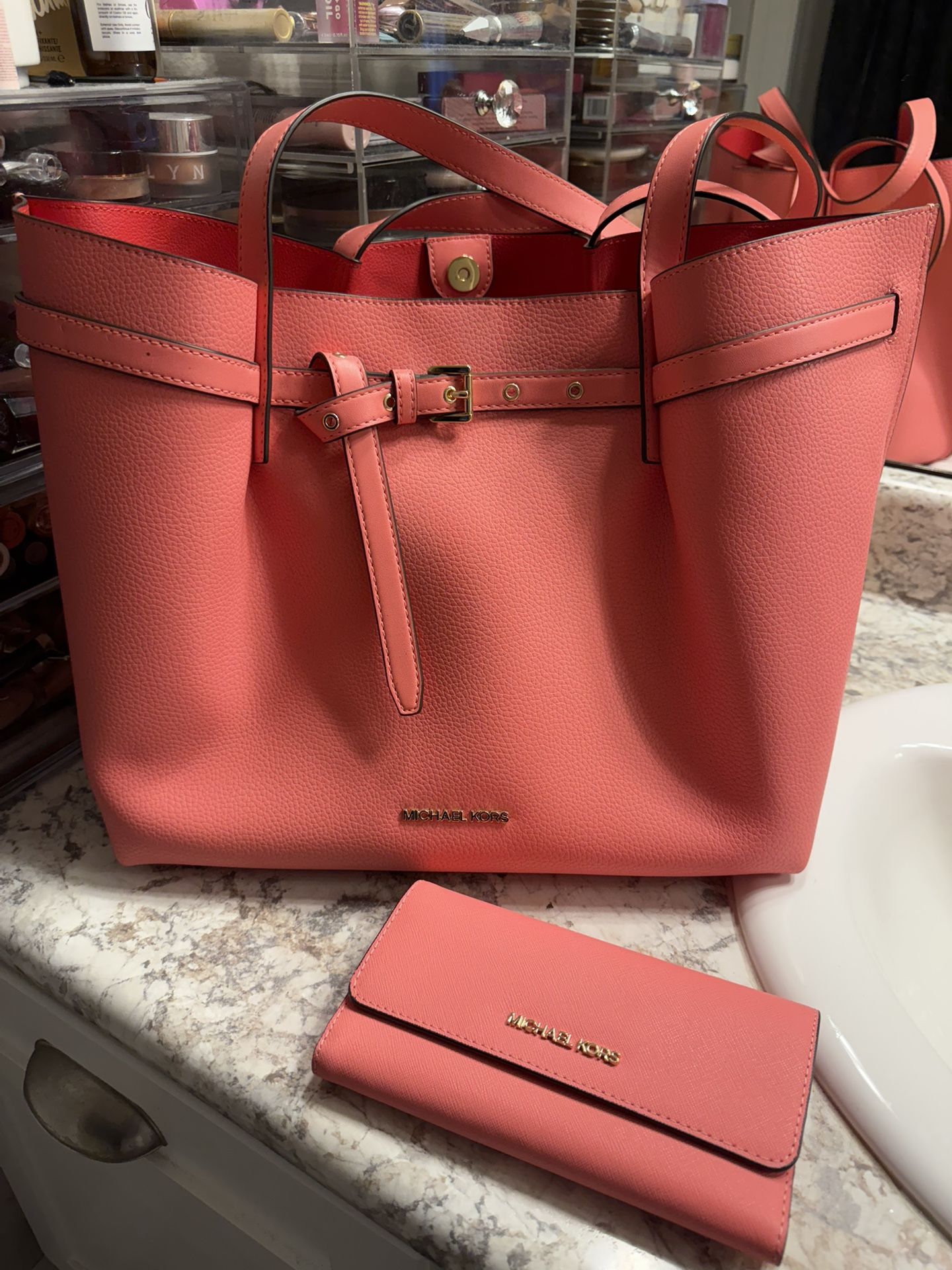 Michael Kors- Hot Pink Large Purse With Matching Wallet- Used Once